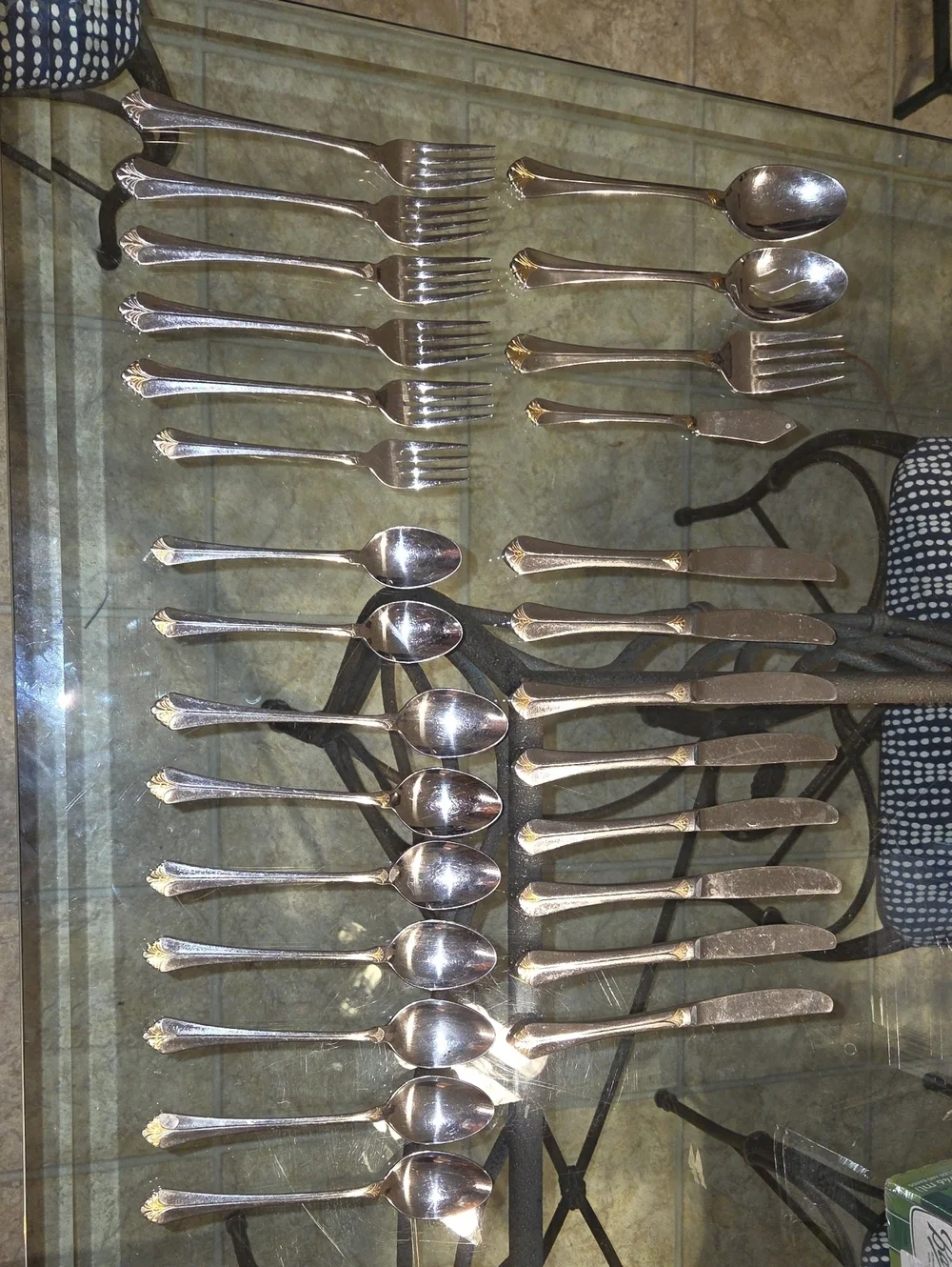 Vintage Towle Santa Barbara Gold Accent 18/8 Stainless Flatware 27 Pieces Silver